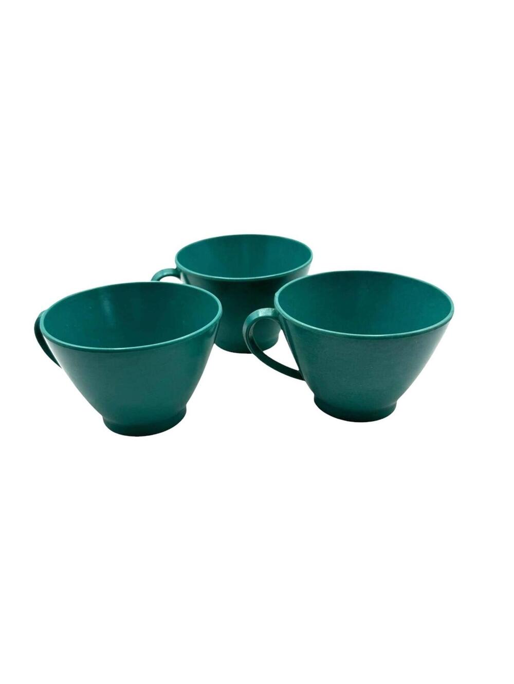 Vintage Teal Melamine Coffee Cups - Set of 3 - Mid Century Camping Dishes